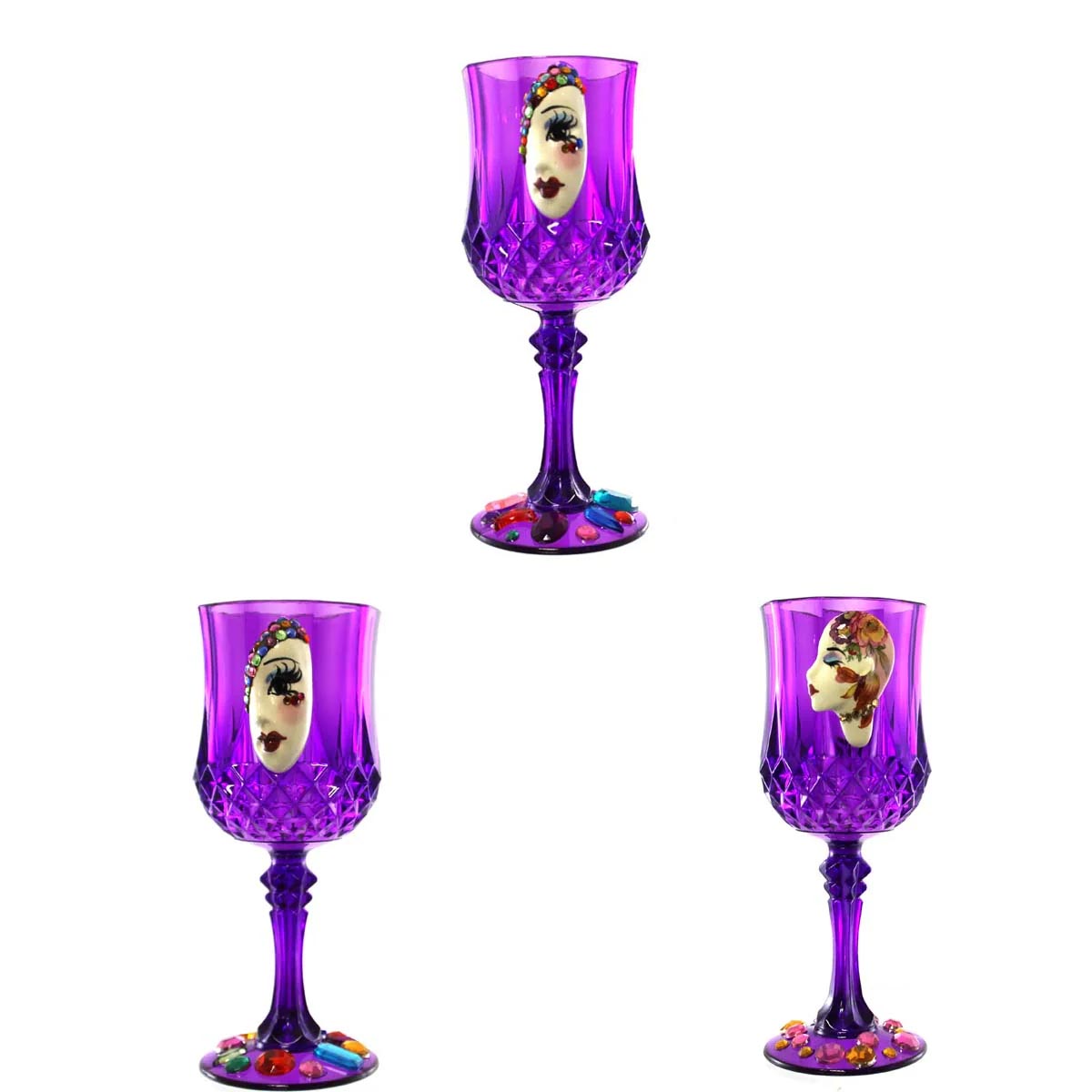 Ceramic Face Purple Wine Glasses