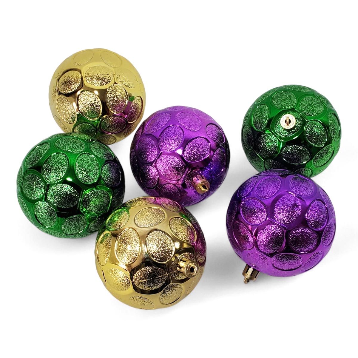 Mardi Gras Circular Pattern Round Ornaments Box of 6