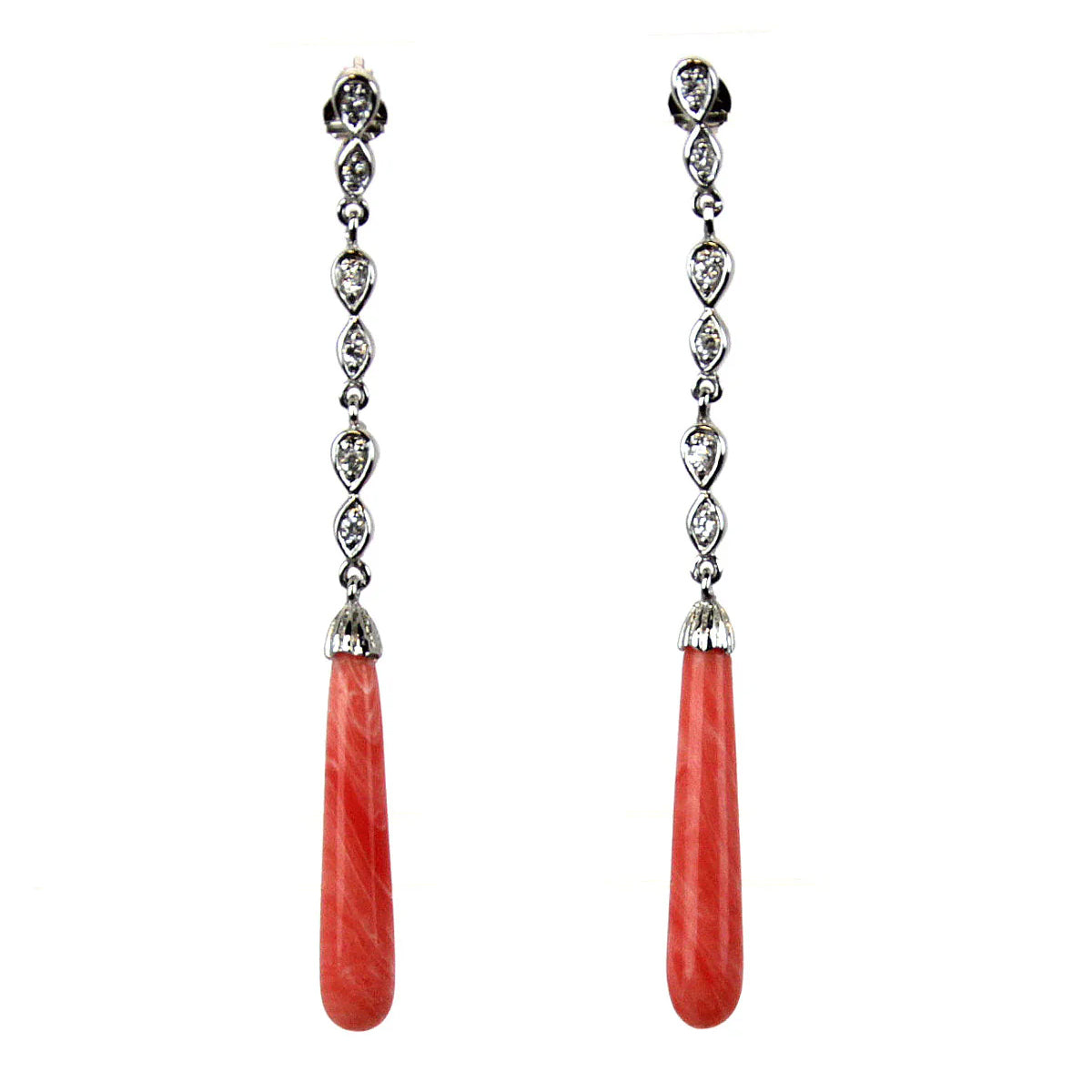 Sterling Silver Drop Earrings Red Coral