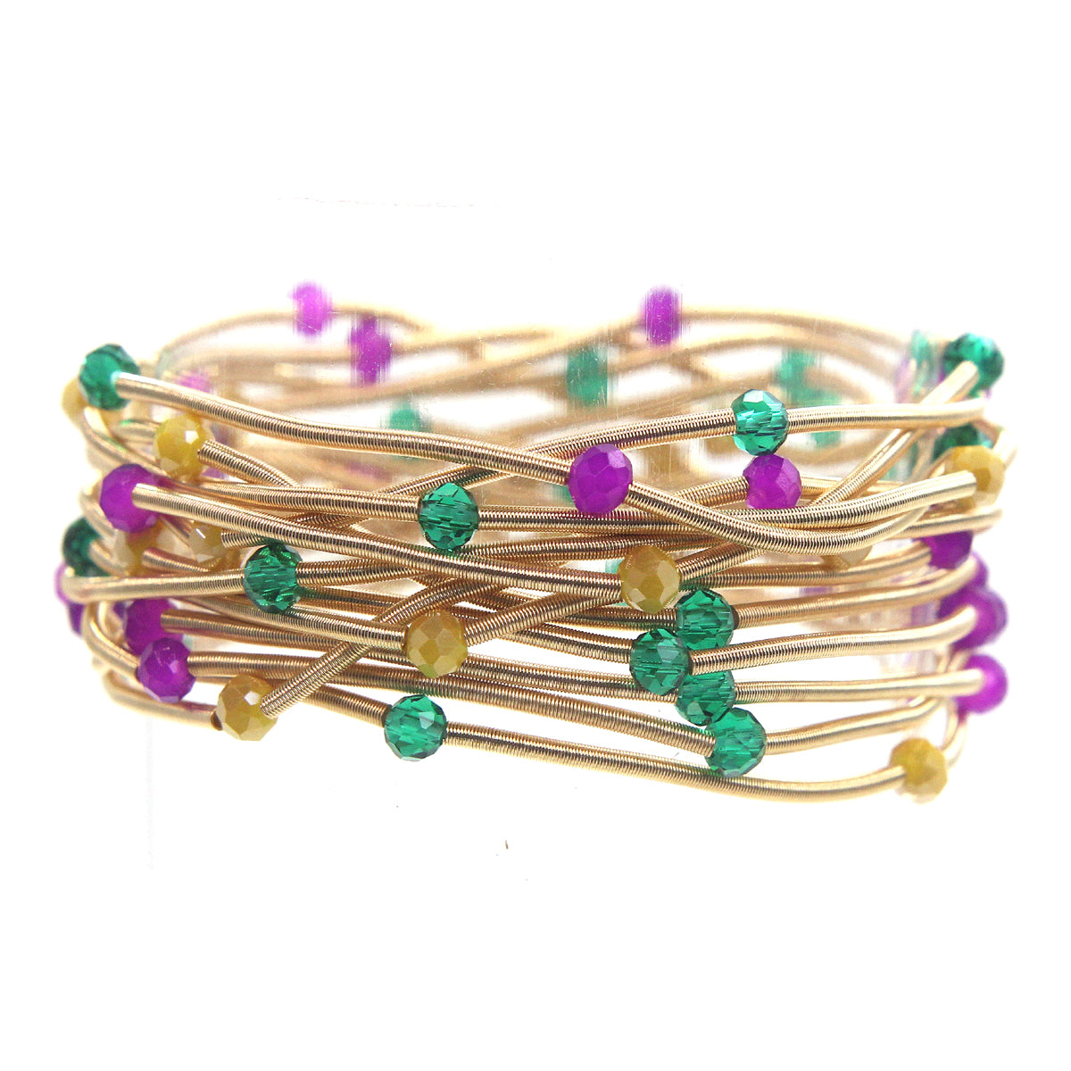Mardi Gras French Wire Purple, Gold, Green Bracelet