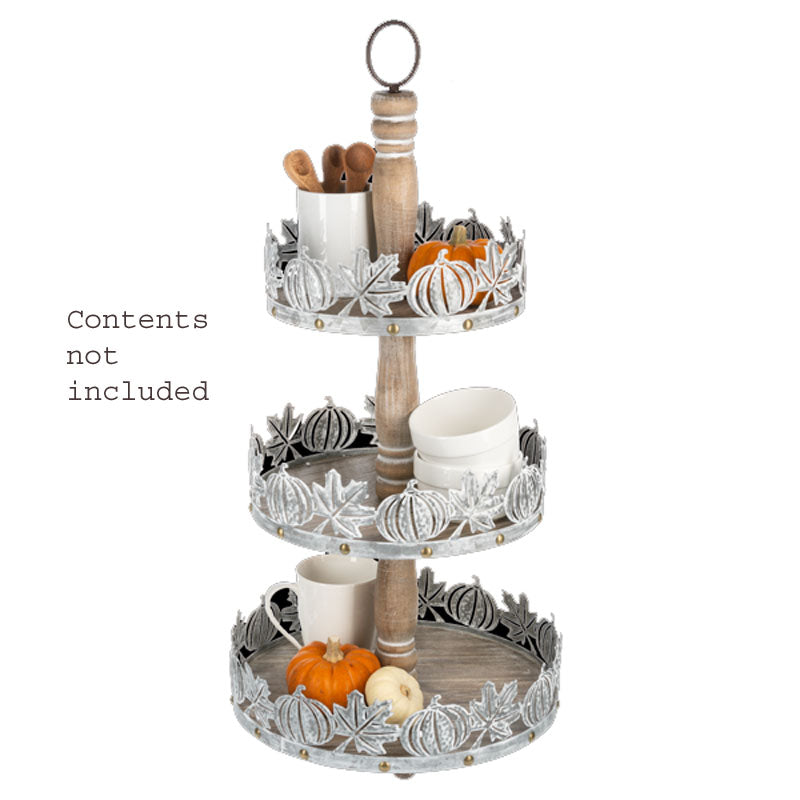 Embossed Pumpkin & Leaves Three-Tier Pedestal Stand