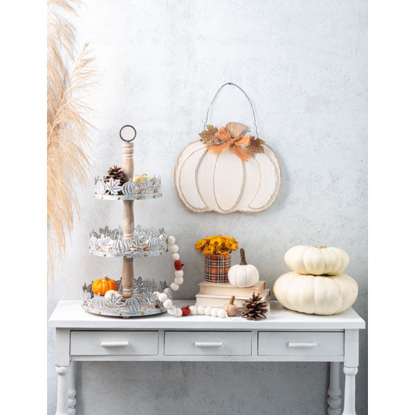 Embossed Pumpkin & Leaves Three-Tier Pedestal Stand