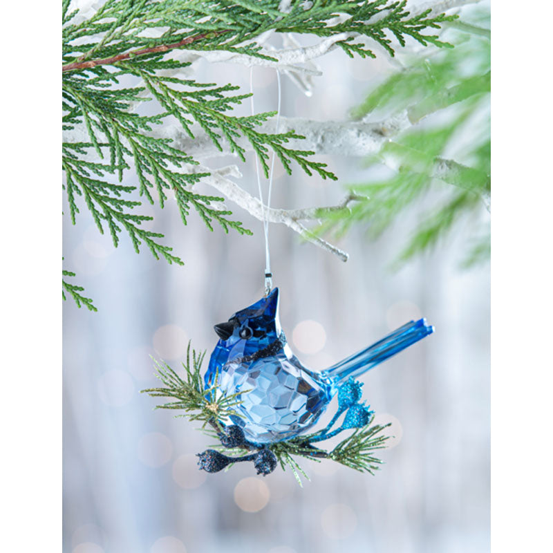 Kissing Krystal Blue Jay Ornament, 3.75"