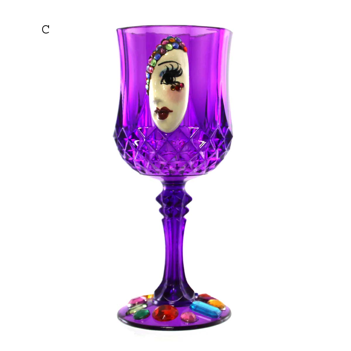 Ceramic Face Purple Wine Glasses