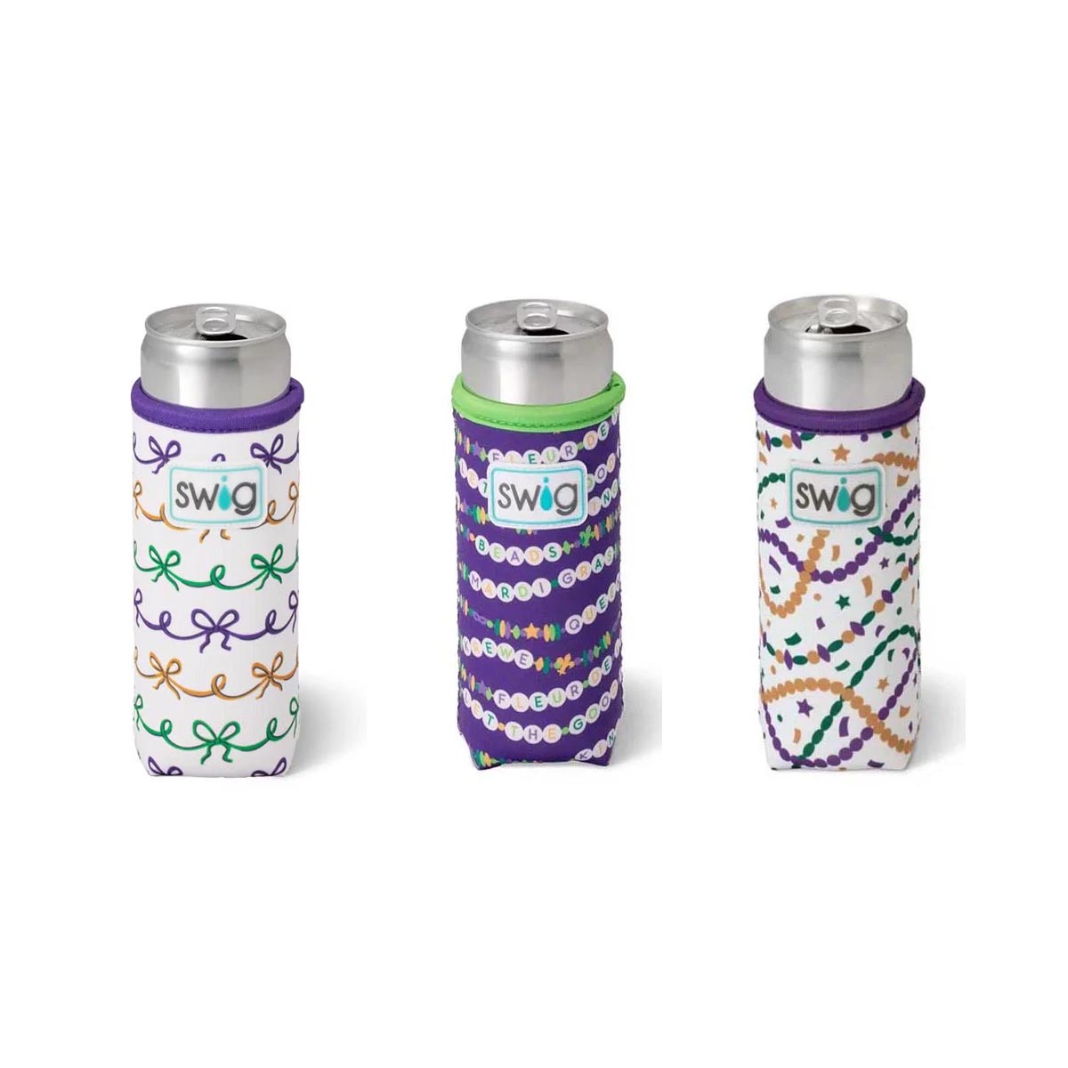 Mardi Gras Slim Can Coolie, 3 designs