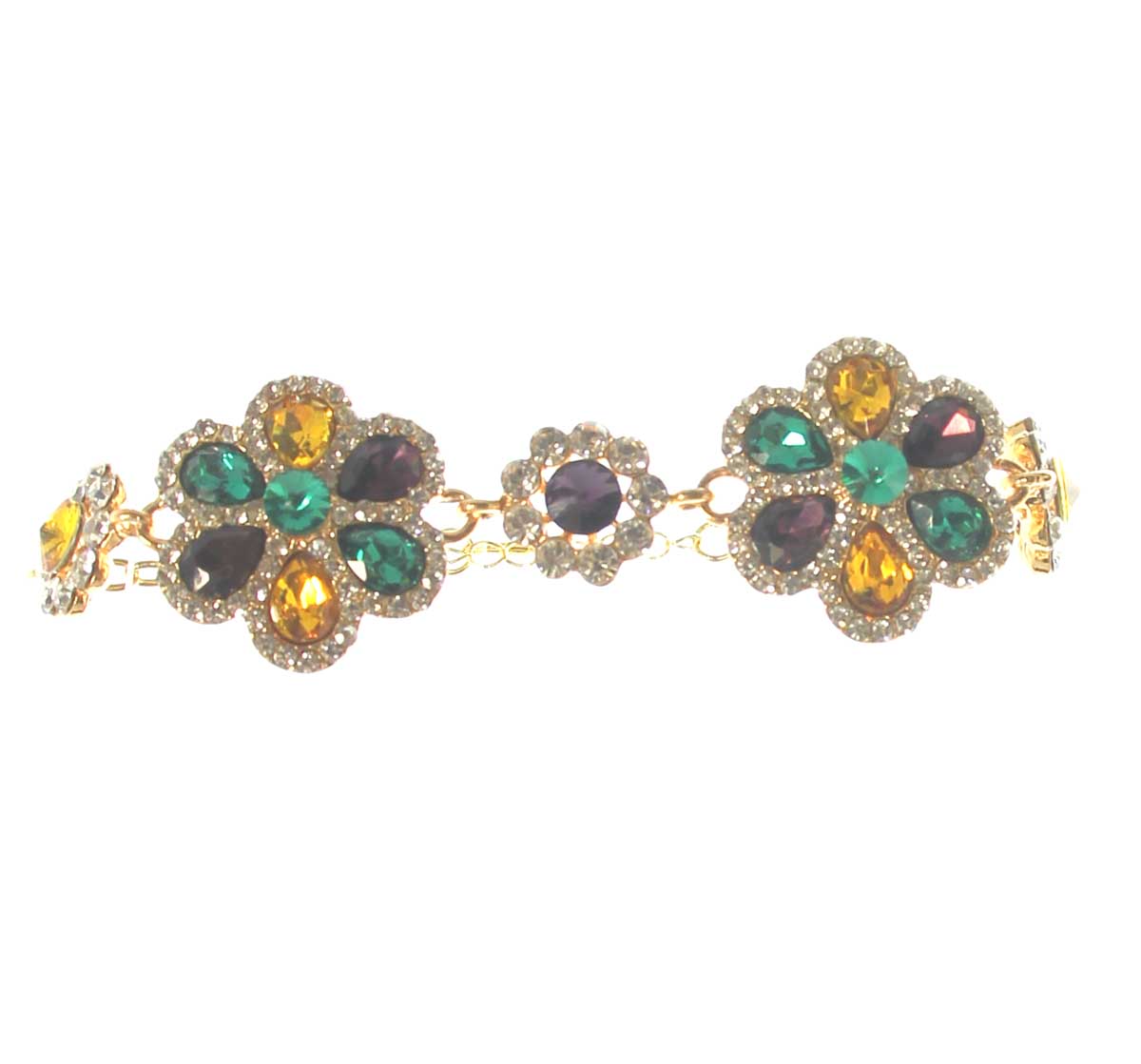 Mardi Gras Floral Gem Necklace, Earring, and Bracelet set