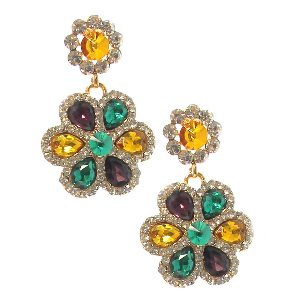 Mardi Gras Floral Gem Necklace, Earring, and Bracelet set