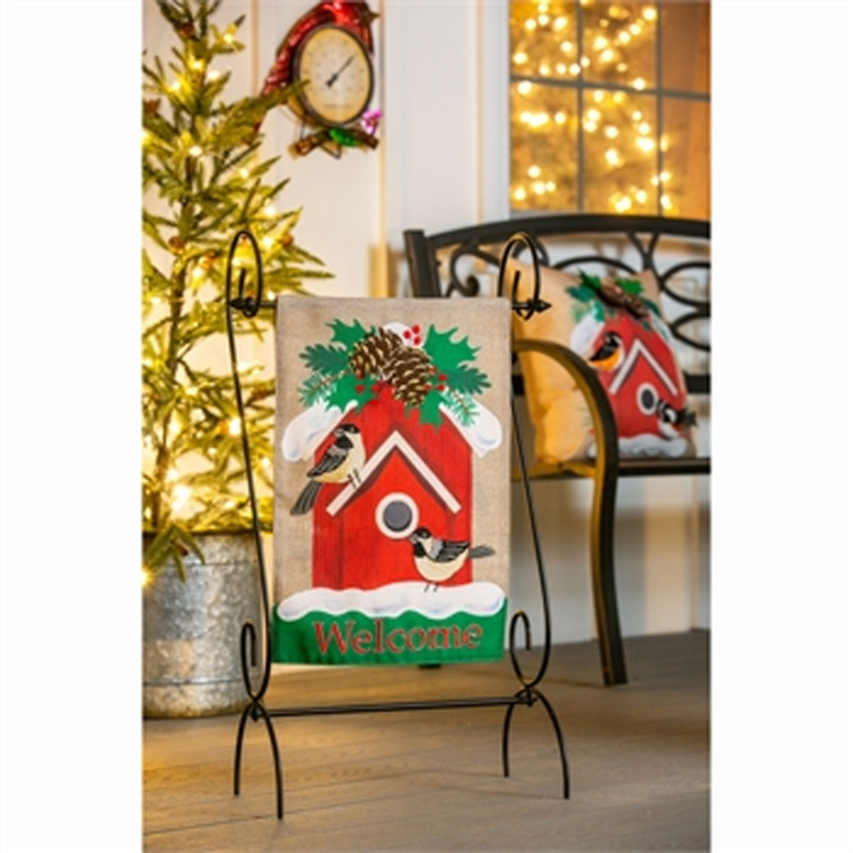 Holiday Chickadee Burlap Garden Flag
