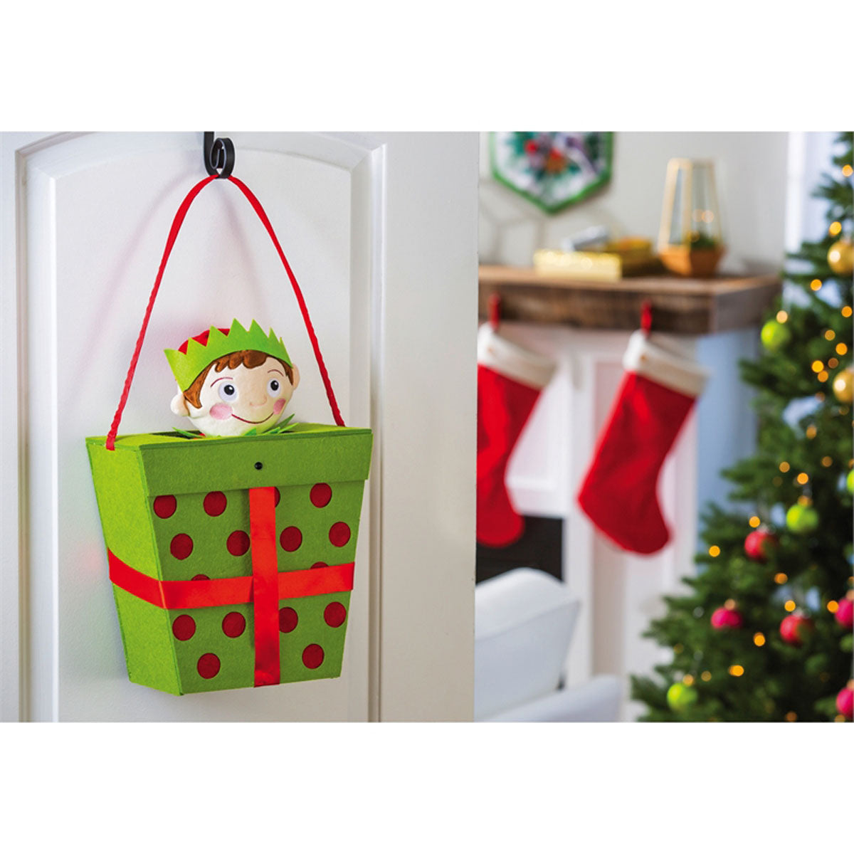 Elf in Gift Box Motion Door Décor