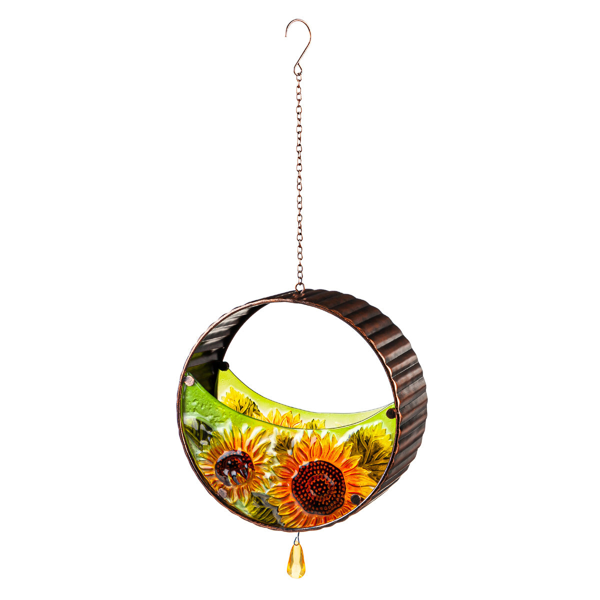 Bronze birdfeeder with embossed glass sunflowers on 2 sides
