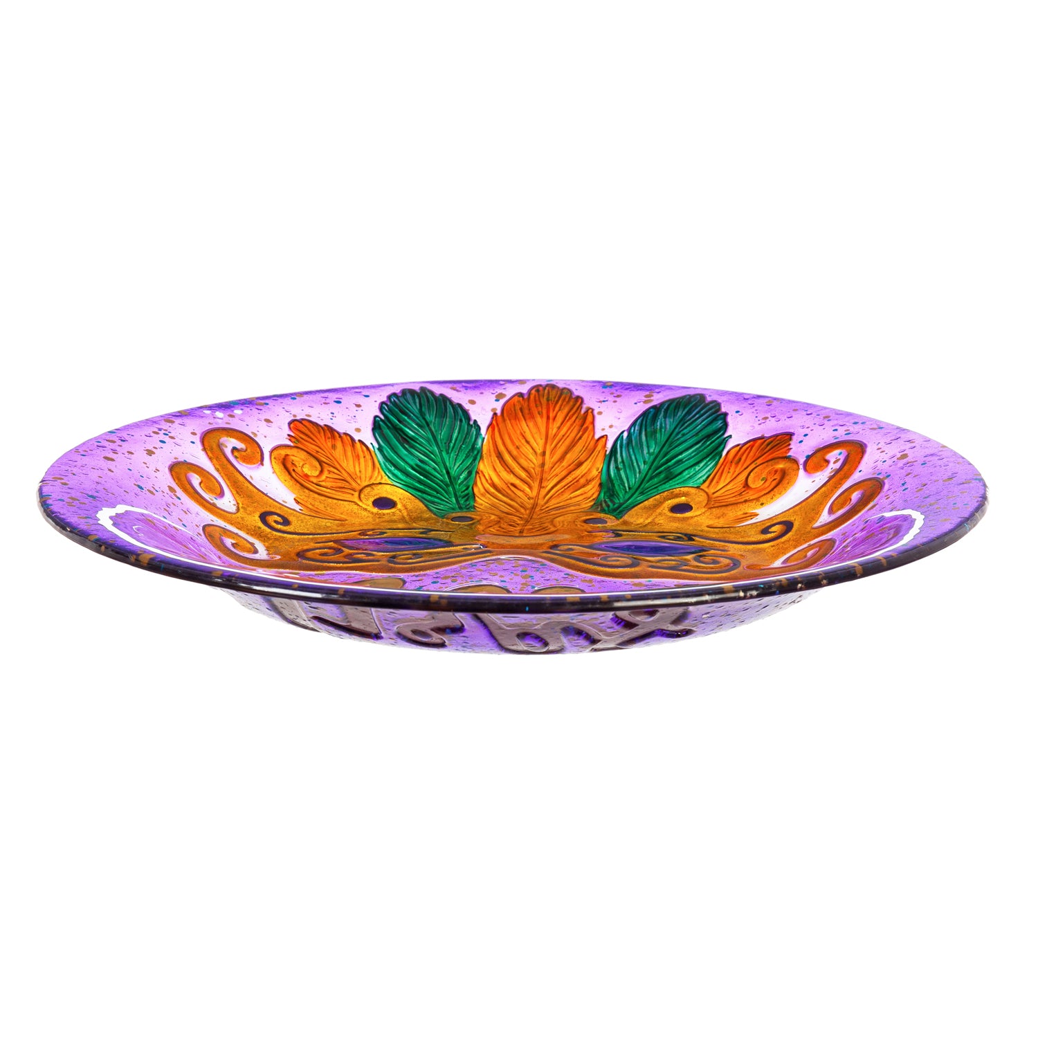 Bird Bath Bowl, Mardi Gras Mask 18" Hand Painted Embossed Glass