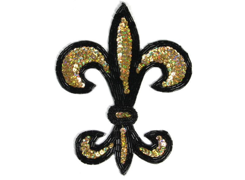 Applique Fleur De Lis Black/Gold AB