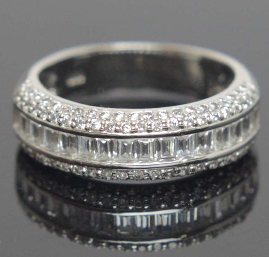 Sterling Silver Diamond Baguette Size 7