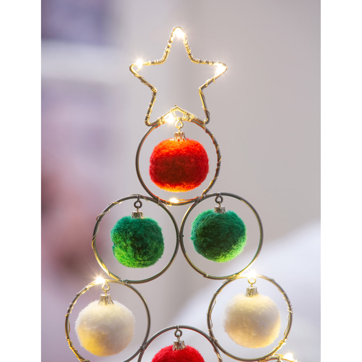 Metal Tree with Pom Pom Ornaments Table Décor