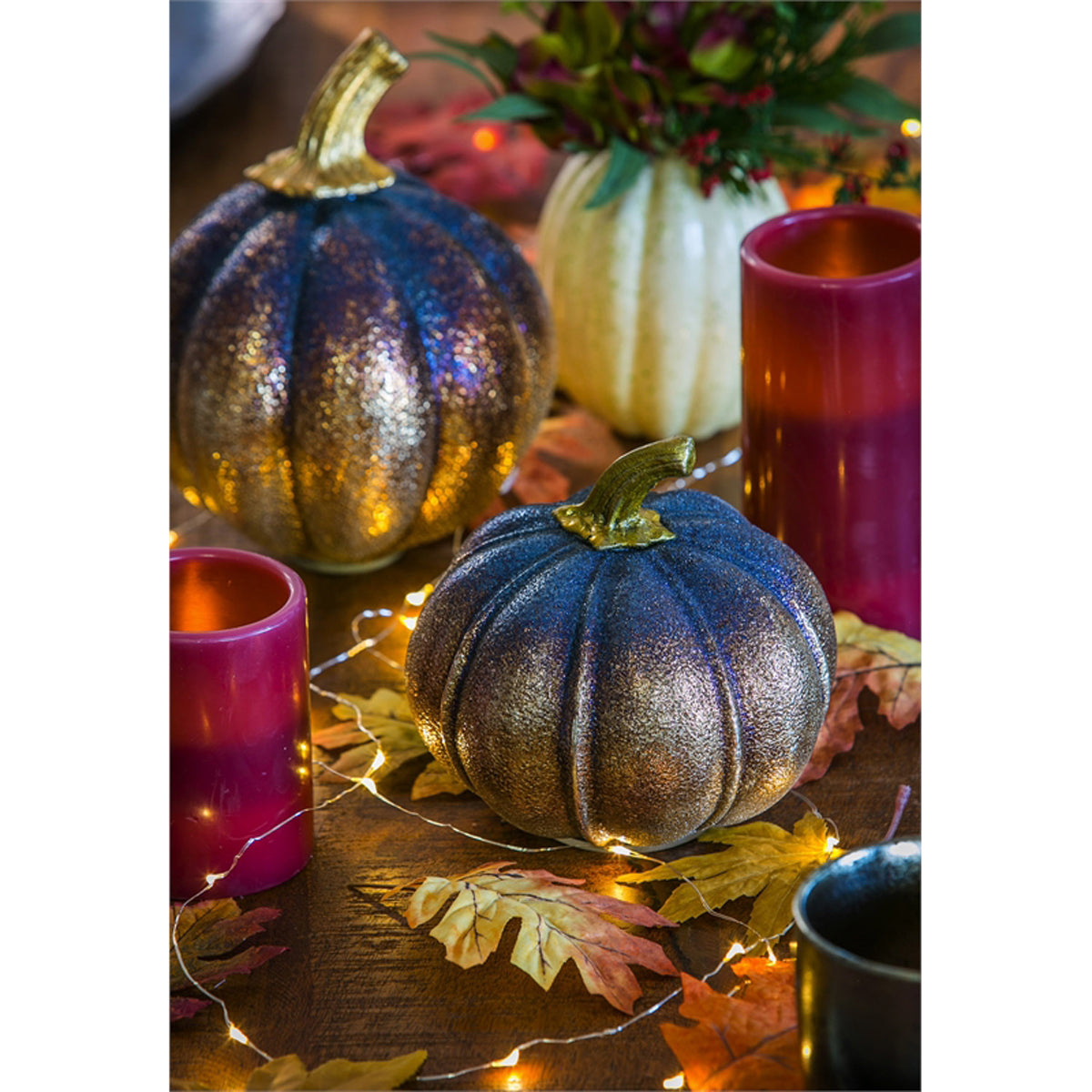Metallic Glass Pumpkin, set of 2
