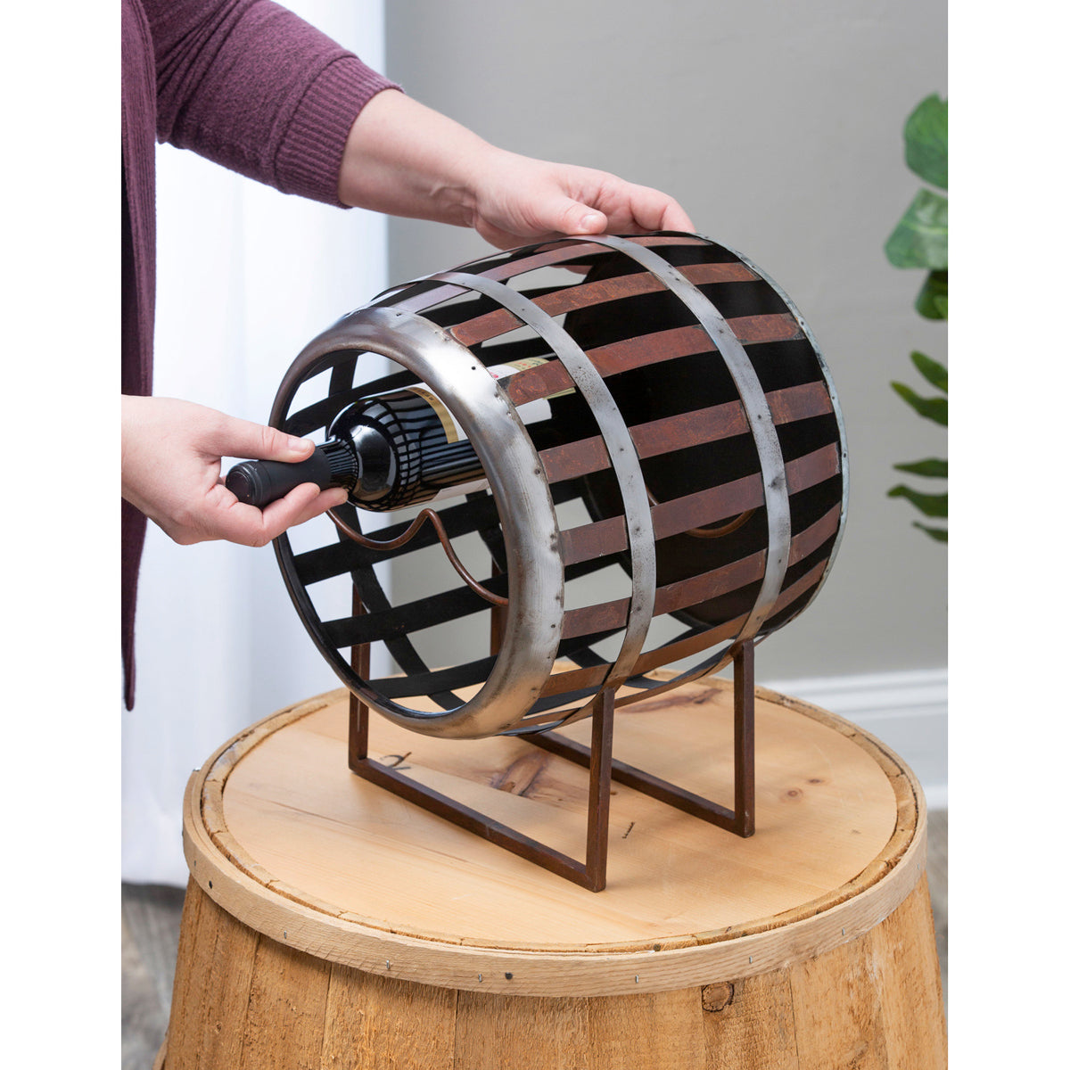Metal Barrel Tabletop Wine Holder