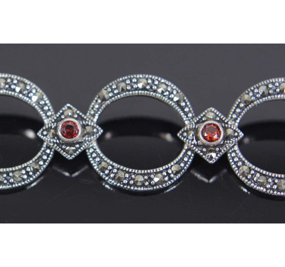 Sterling Silver Bracelet Pyrope Garnet Marcasite