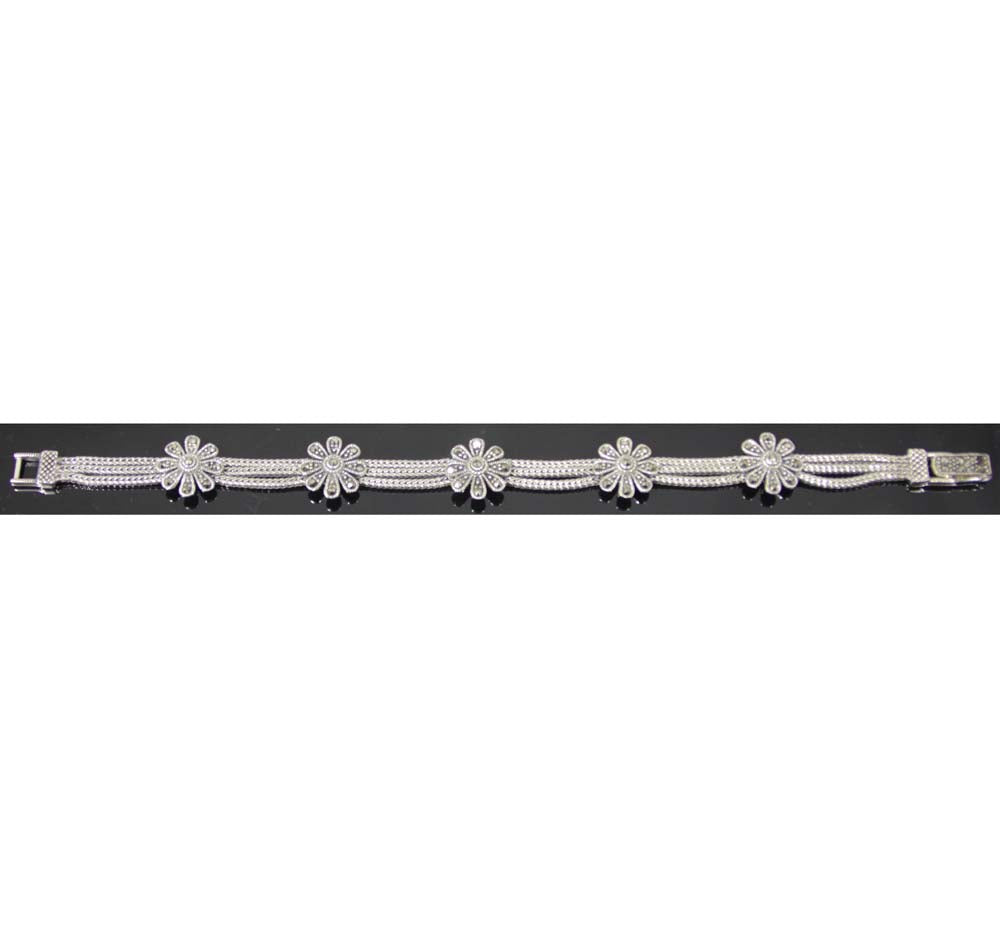 Sterling Silver Marcasite Flowers Bracelet 7"