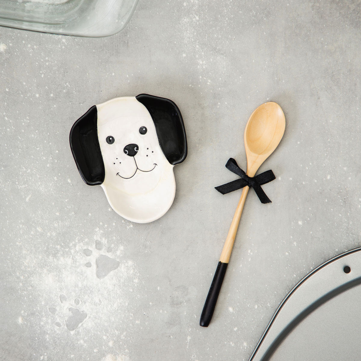Ceramic Dog Spoon Rest with Wooden Spoon