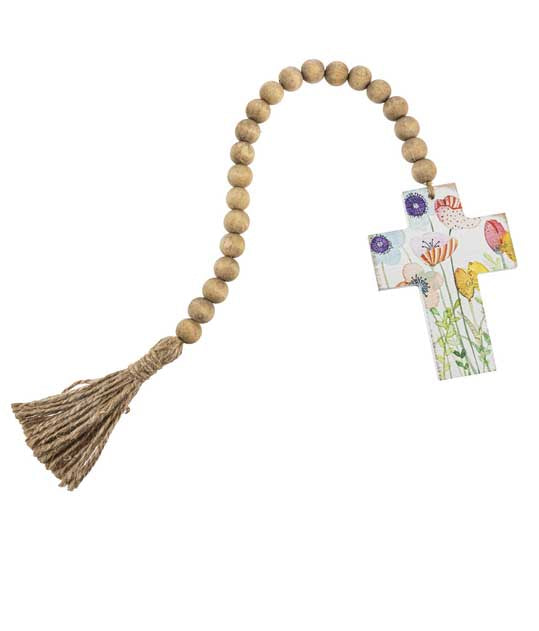 Floral Cross on Beaded Hanger with Tassel
