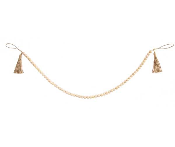 Wood Beaded Garland with Tassel