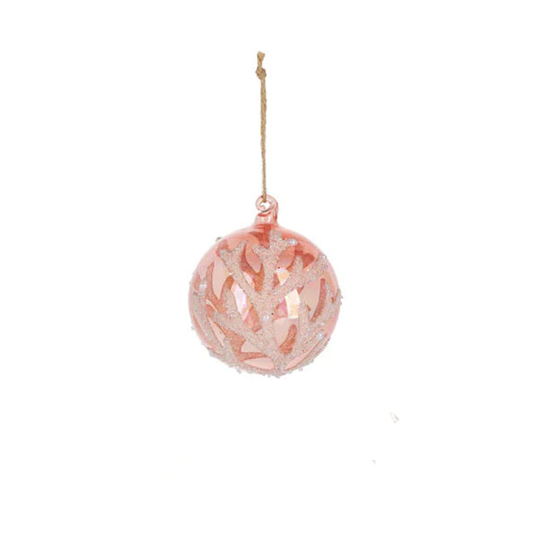 Coral Ball Glass Ornament w/Pearls