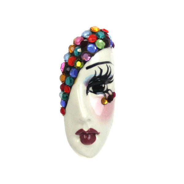 Porcelain Lady Face Pin, Swarovski Crystals